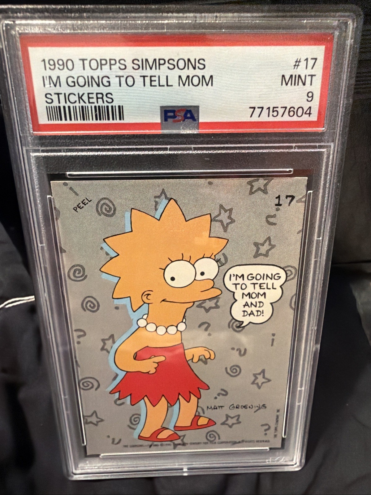 1990 TOPPS SIMPSONS STICKERS LISA tell mom #17 PSA 9 Low pop Rookie