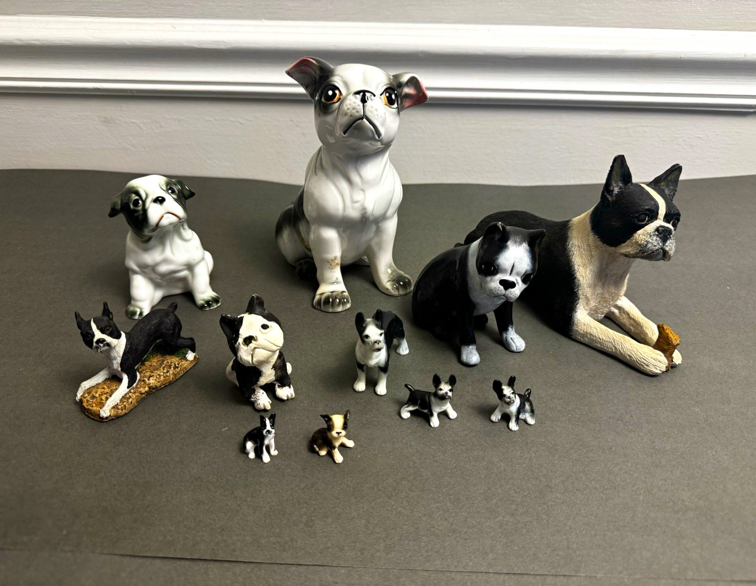Boston Terrier Figurine Lot 11 Vintage Ceramic Porcelain Signed Dog Collection Boston Terrier Figurine Lot 11 Vintage Ceramic Porcelain Signed Dog Collection