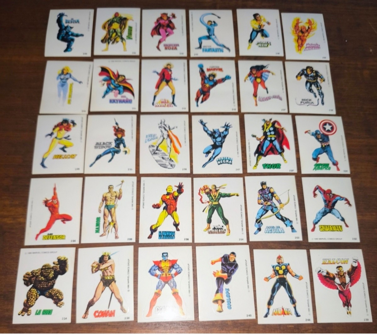 1980 Marvel Superheroes Terrabusi. Complete set of 30 sticker cards. Original 1980 Marvel Superheroes Terrabusi. Complete set of 30 sticker cards. Original