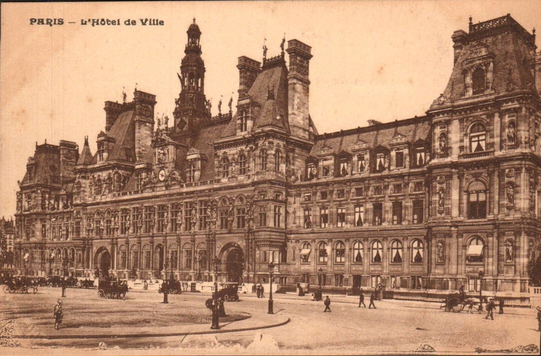 Paris - Hotel de Ville (City Hall) - Antique Sepia Postcard - circa 1912 Paris - Hotel de Ville (City Hall) - Antique Sepia Postcard - circa 1912
