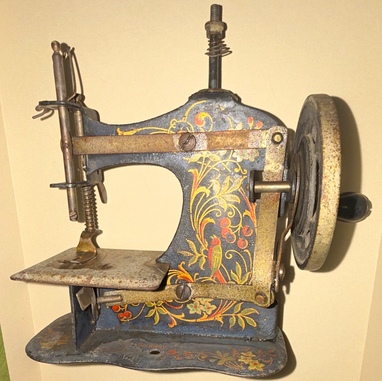 Vintage German toy Original Hand Crank Sewing Machine, w/ Floral Decals Vintage German toy Original Hand Crank Sewing Machine, w/ Floral Decals