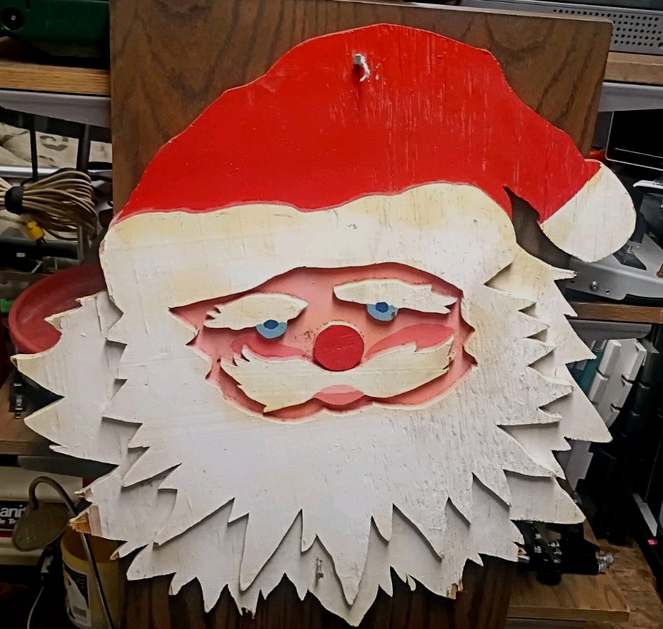 Vintage Hand Painted Santa Claus Cutout Wooden Head Folk Art Plywood Retro 60's Vintage Hand Painted Santa Claus Cutout Wooden Head Folk Art Plywood Retro 60's