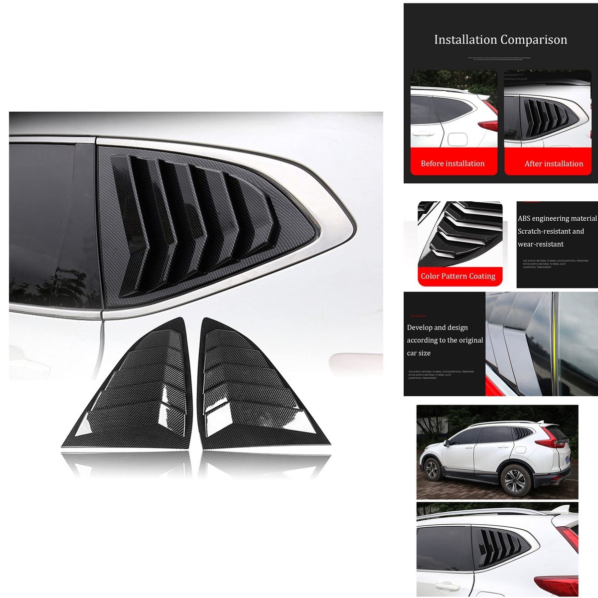 BOLTRY Rear Side Window Louvers for Honda CR-V 2017-2021 Carbon Fiber