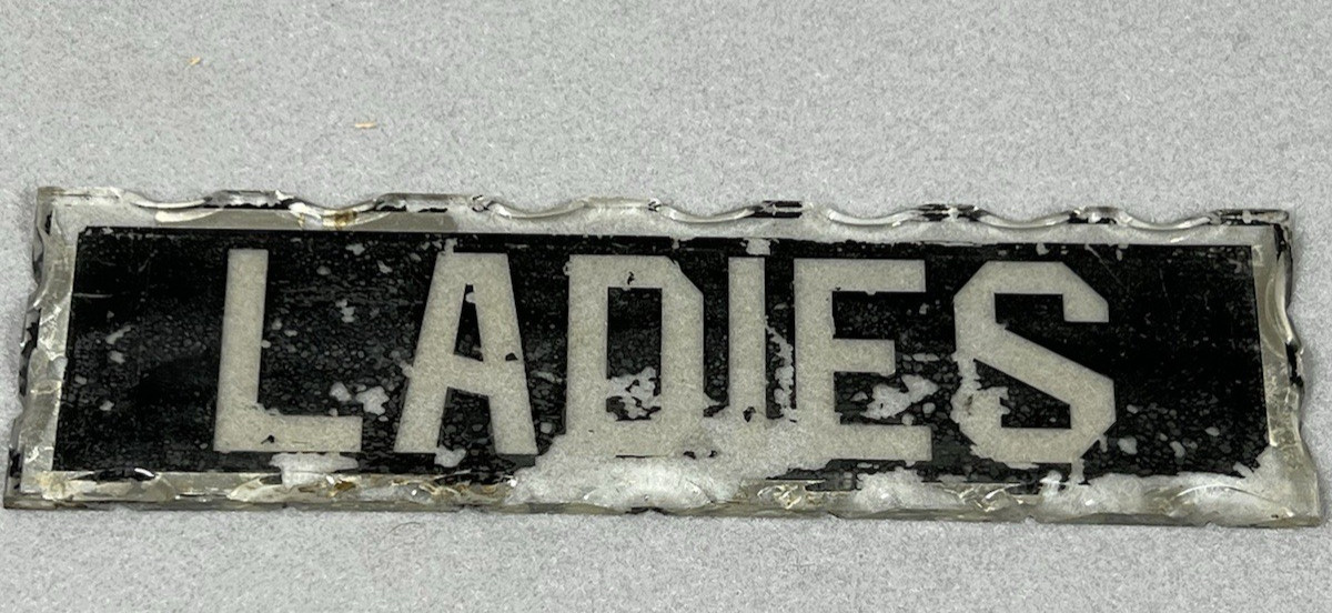 Antique Art Deco Chipped Glass LADIES Restroom Sign Reverse Painted Foil