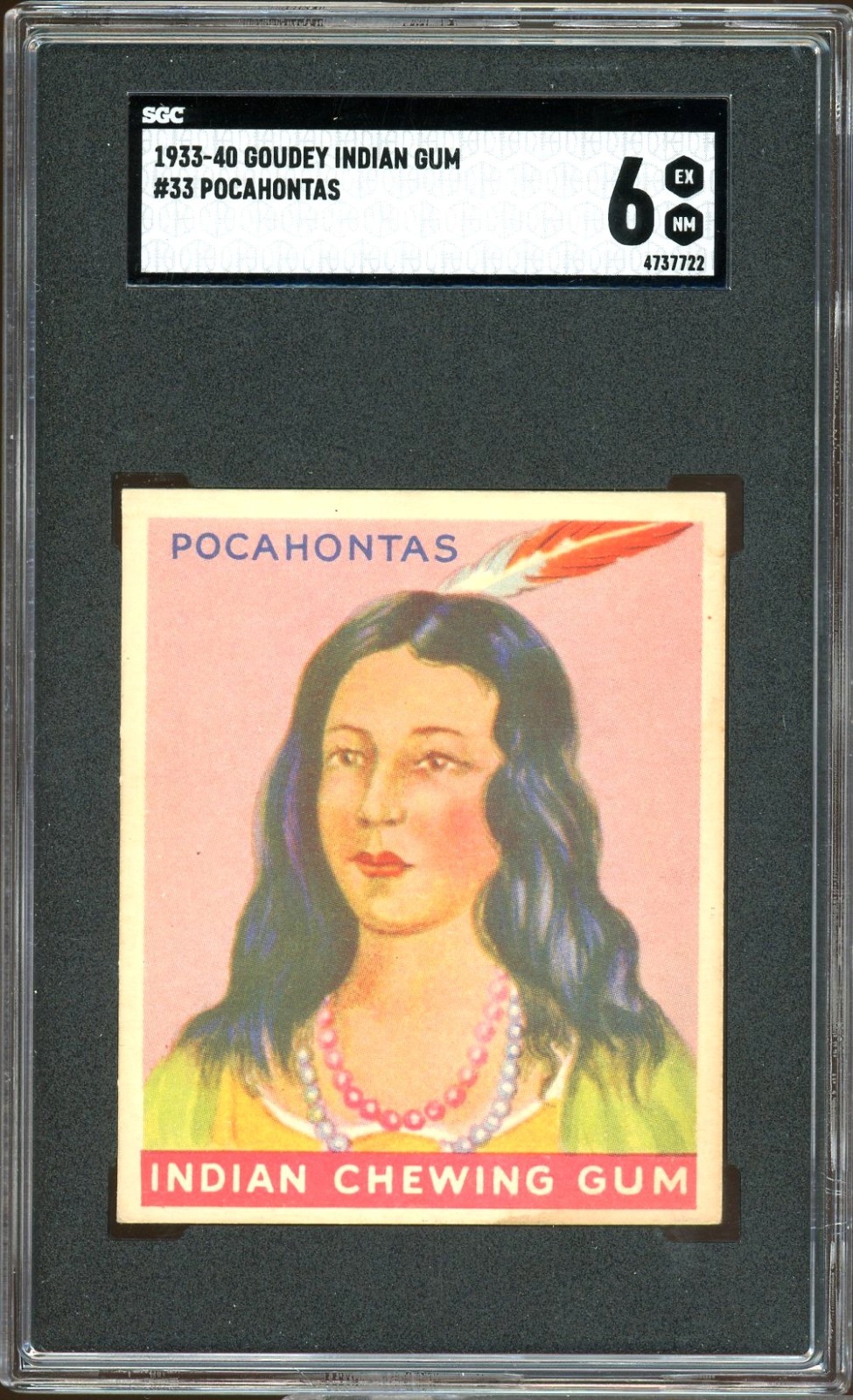 1933 Goudey Indian Gum #33 Pocahontas SGC 6 EX-NM