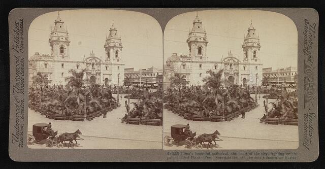 Photo:Lima Peru 1907 Cathedral Palm Shaded Plaza Stereoview