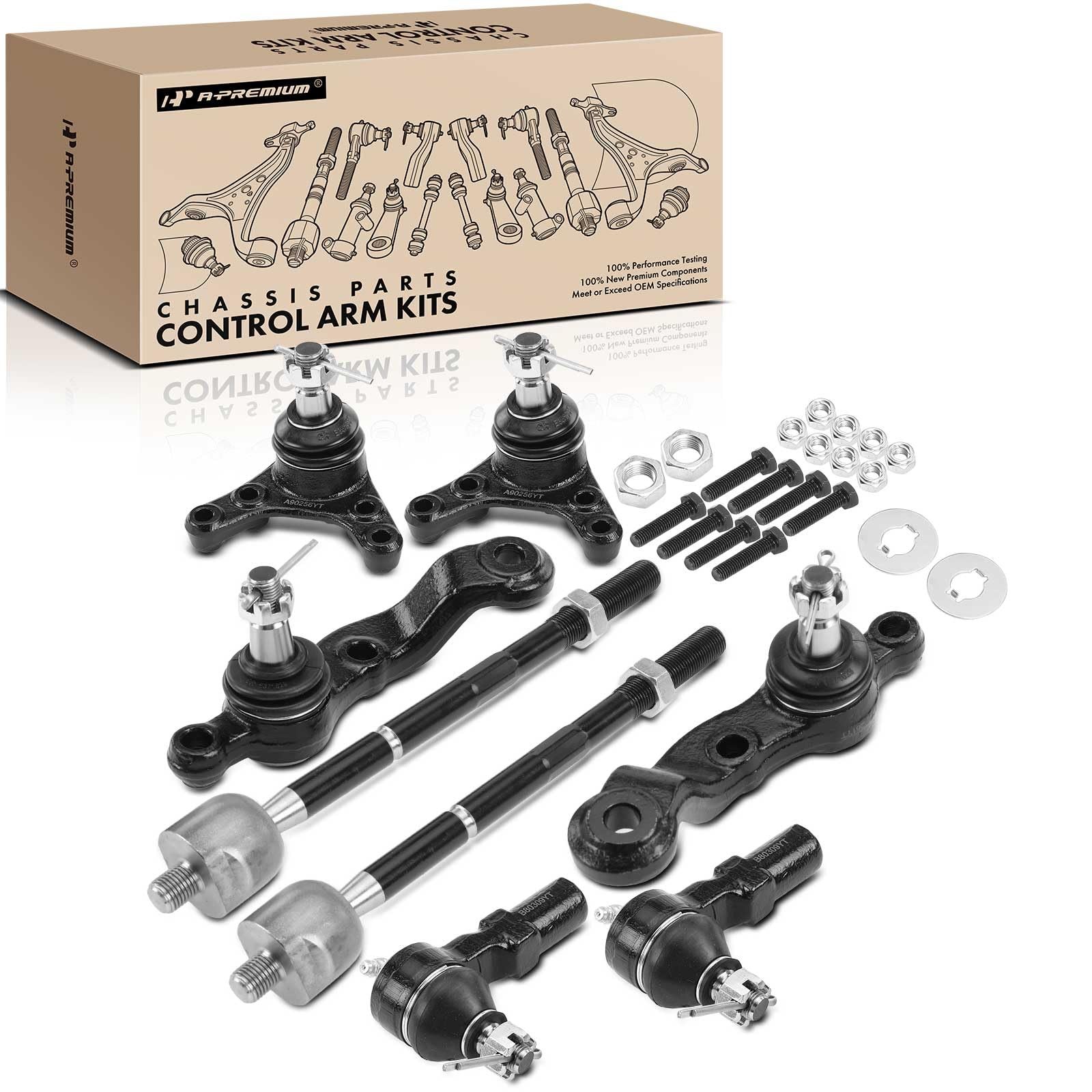 A-Premium Set of 8, Front Upper & Lower Ball Joint, Inner & Outer Tie Black A-Premium Set of 8, Front Upper & Lower Ball Joint, Inner & Outer Tie Black