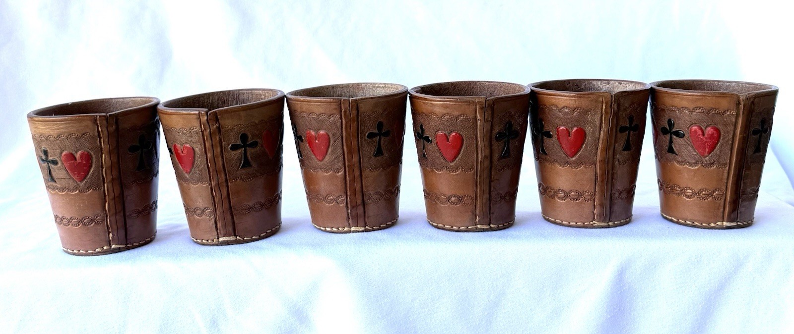 Vintage 1940s/50s  Sao Paulo Brazilian Leather Cups Card Suits Set Of 6