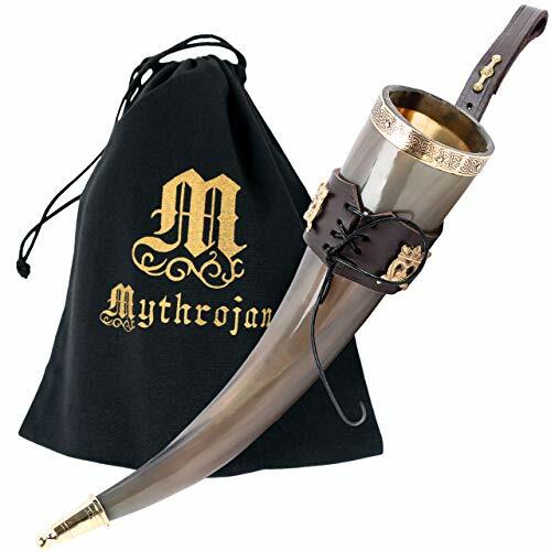 Viking Drinking Horn Bovine Mug with Black Leather Holster Strap Holder 350 ML Viking Drinking Horn Bovine Mug with Black Leather Holster Strap Holder 350 ML