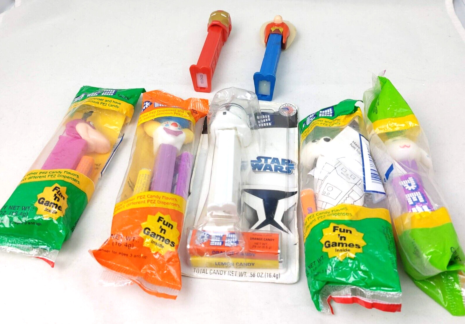VTG Lot of 7 Pez Peter The Clown Candy Dispensers Star Wars, Dino, Panda, Marvel VTG Lot of 7 Pez Peter The Clown Candy Dispensers Star Wars, Dino, Panda, Marvel