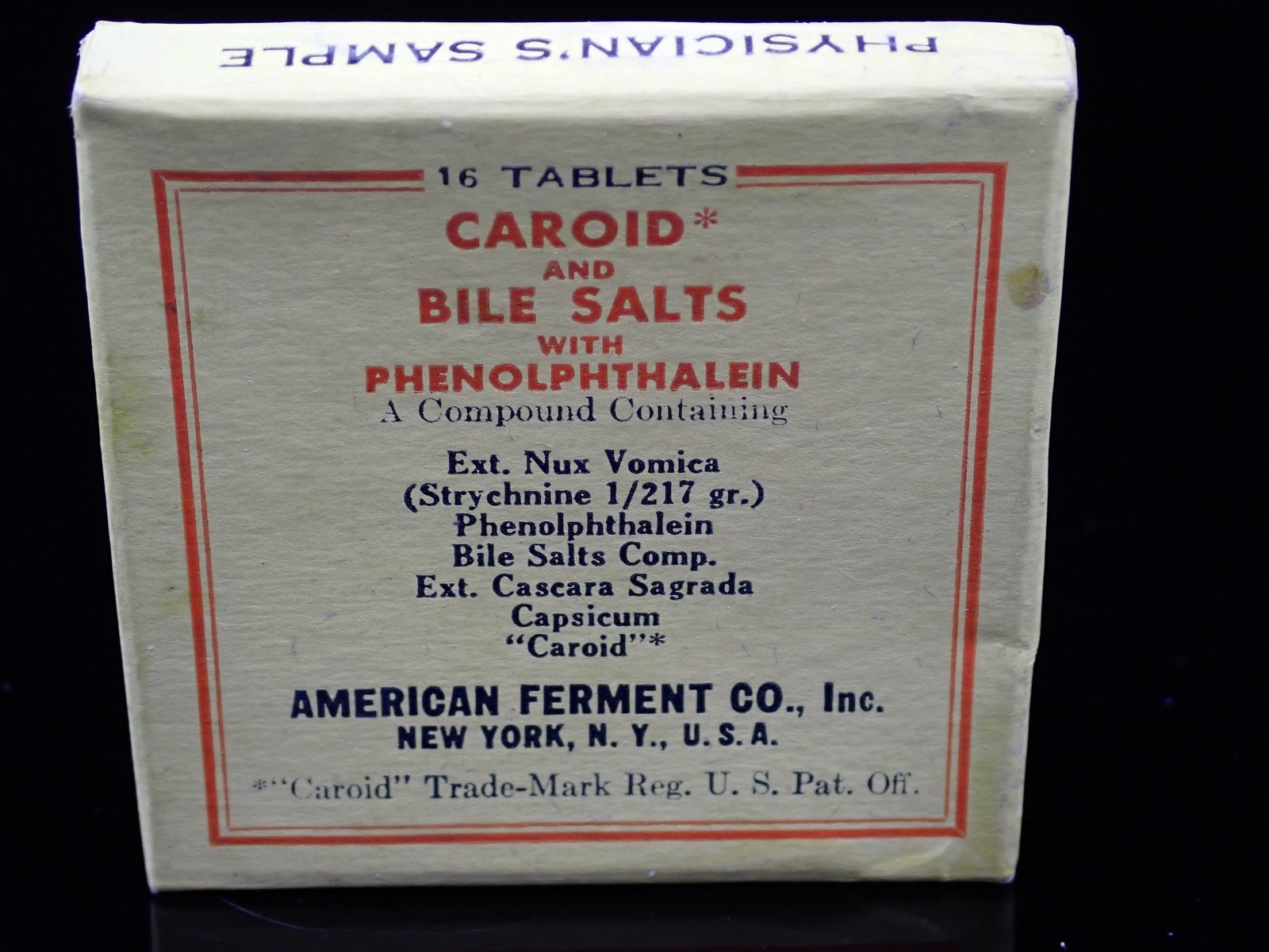Vintage 1930s Caroid and Bile Salts with Phenolphthalein Physicians Sample Box Vintage 1930s Caroid and Bile Salts with Phenolphthalein Physicians Sample Box