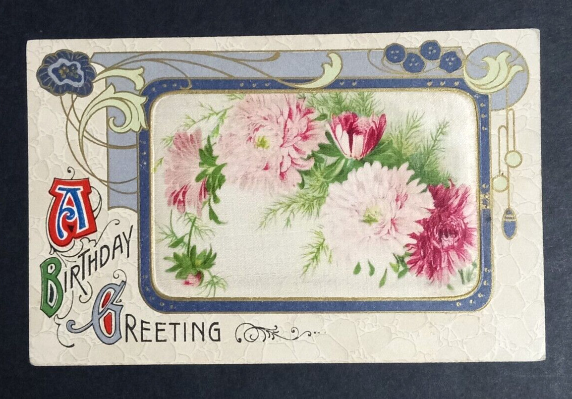 A Birthday Greeting Embossed Postcard c1910s Flowers Winsch Back Antique A Birthday Greeting Embossed Postcard c1910s Flowers Winsch Back Antique