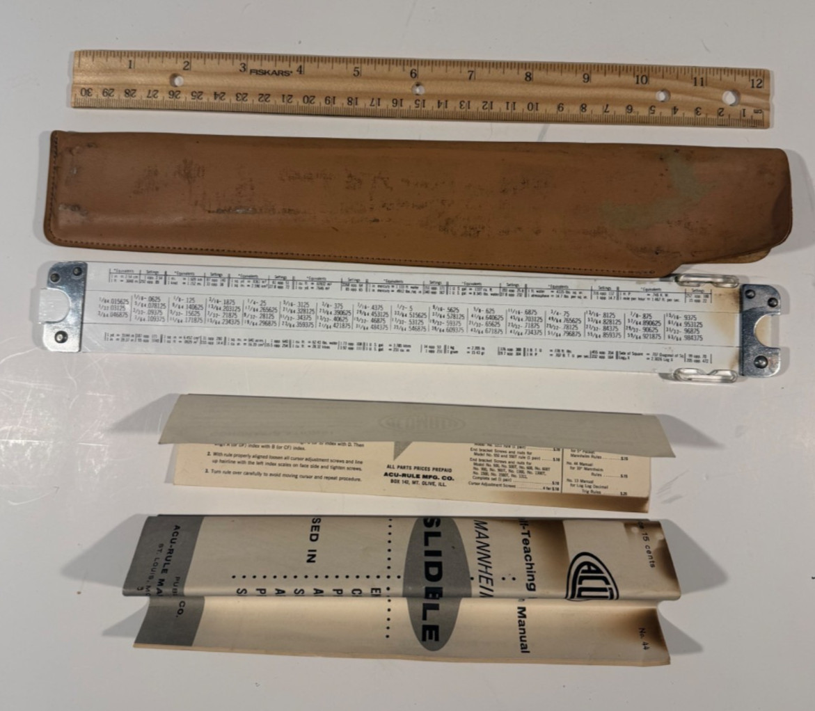 Mannheim Slide Rule - ACU-Math No 500 w/ Case & Instructions Vintage Used