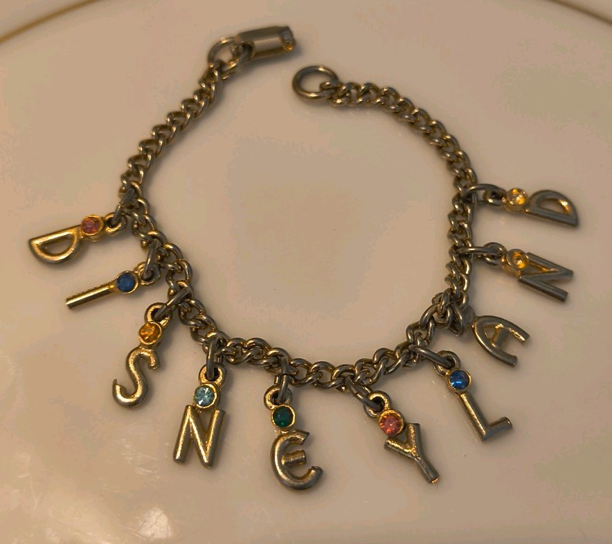Vtg 50s Little Miss Disneyland Early Disney Charm Bracelet Rhinestone Gold Tone Vtg 50s Little Miss Disneyland Early Disney Charm Bracelet Rhinestone Gold Tone