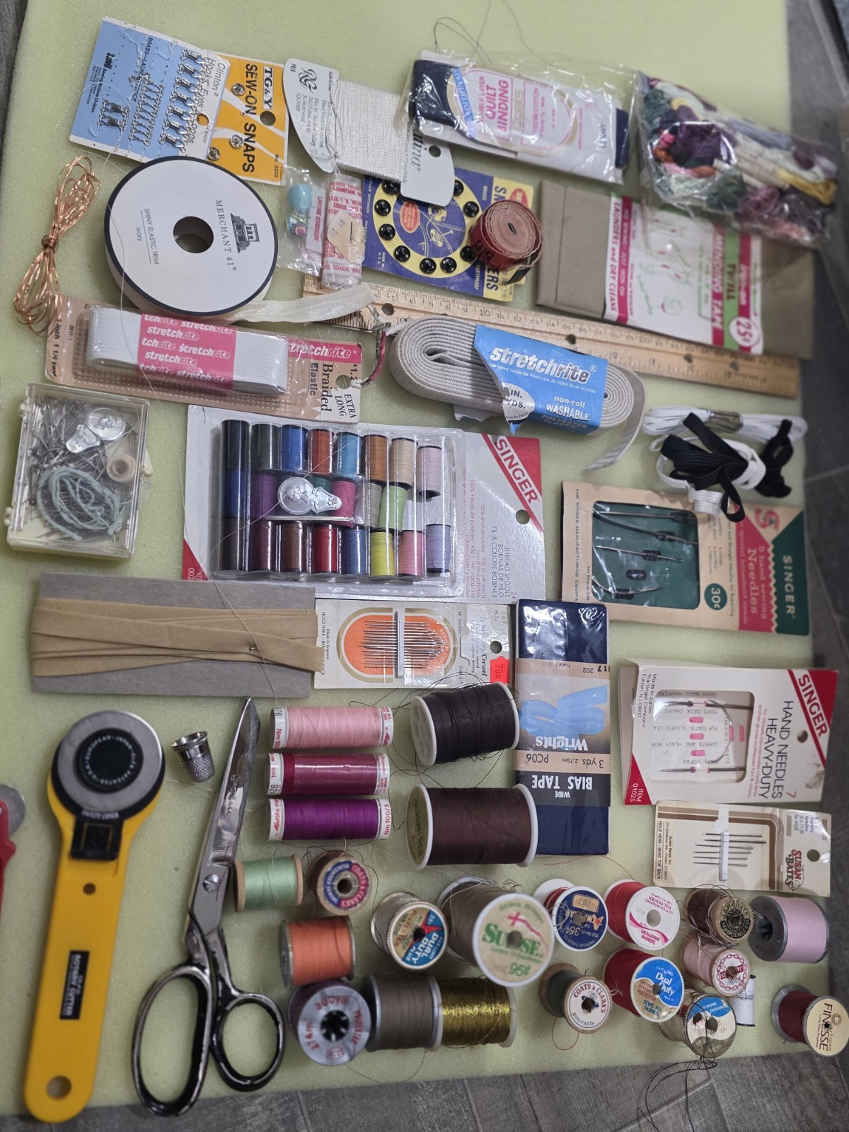Vintage Estate Sewing Lot Scissors Rotary Cutter Thread Spools Singer Needles Vintage Estate Sewing Lot Scissors Rotary Cutter Thread Spools Singer Needles