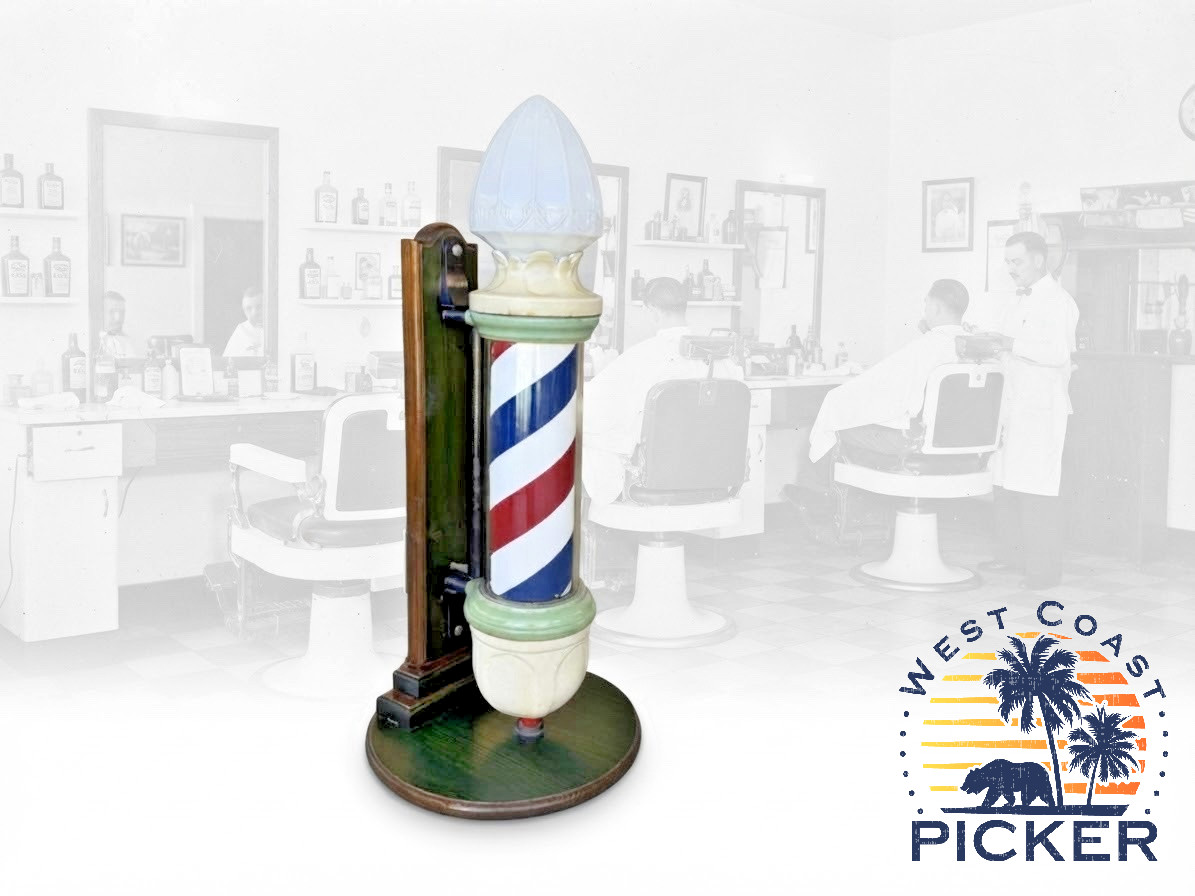 Antique Scarce Emil J. Paidar 927 Barbershop Wall Barber Pole on Custom Display Antique Scarce Emil J. Paidar 927 Barbershop Wall Barber Pole on Custom Display