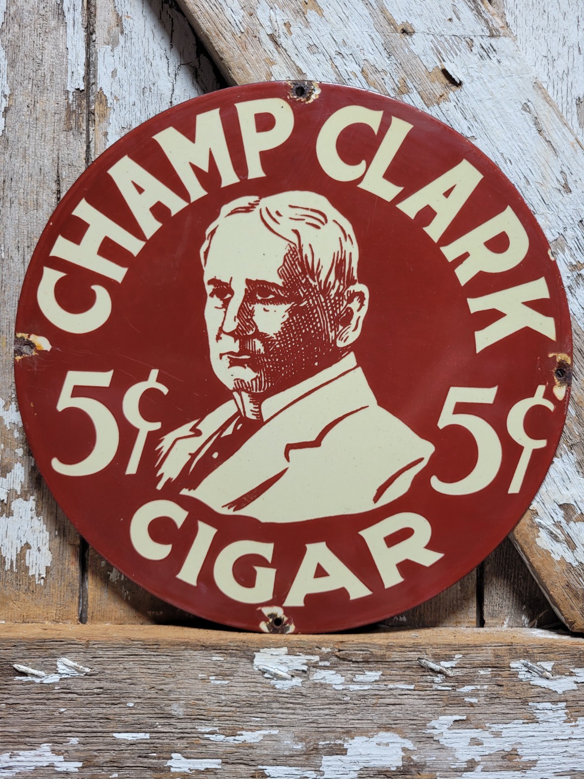 RARE VINTAGE CHAMP CLARK PORCELAIN SIGN OLD TOBACCO CIGAR SMOKING PIPE STORE 12" RARE VINTAGE CHAMP CLARK PORCELAIN SIGN OLD TOBACCO CIGAR SMOKING PIPE STORE 12"