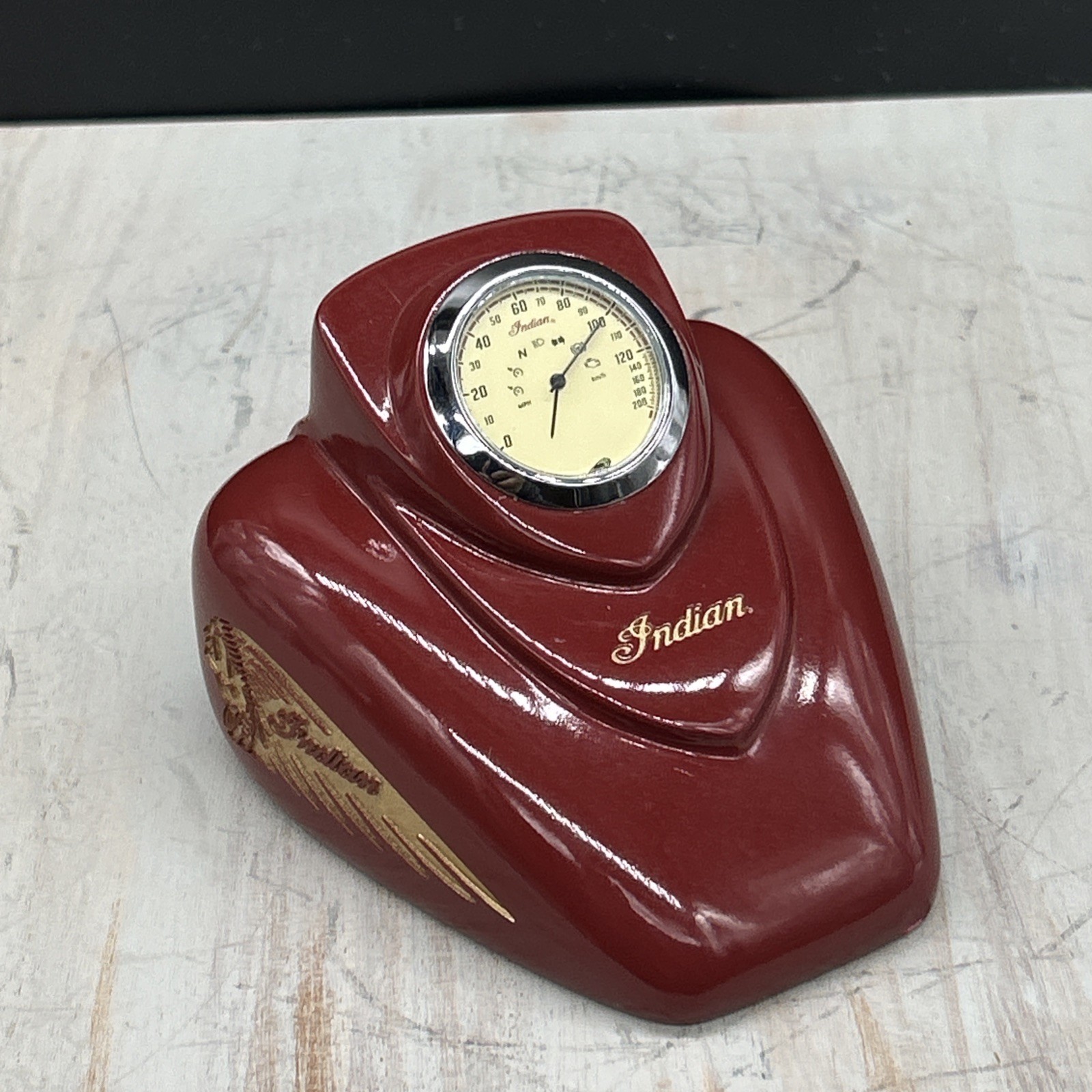 Indian Motorcycle Gas Tank Paperweight Red Desk Clock Speedometer Vintage Time Indian Motorcycle Gas Tank Paperweight Red Desk Clock Speedometer Vintage Time