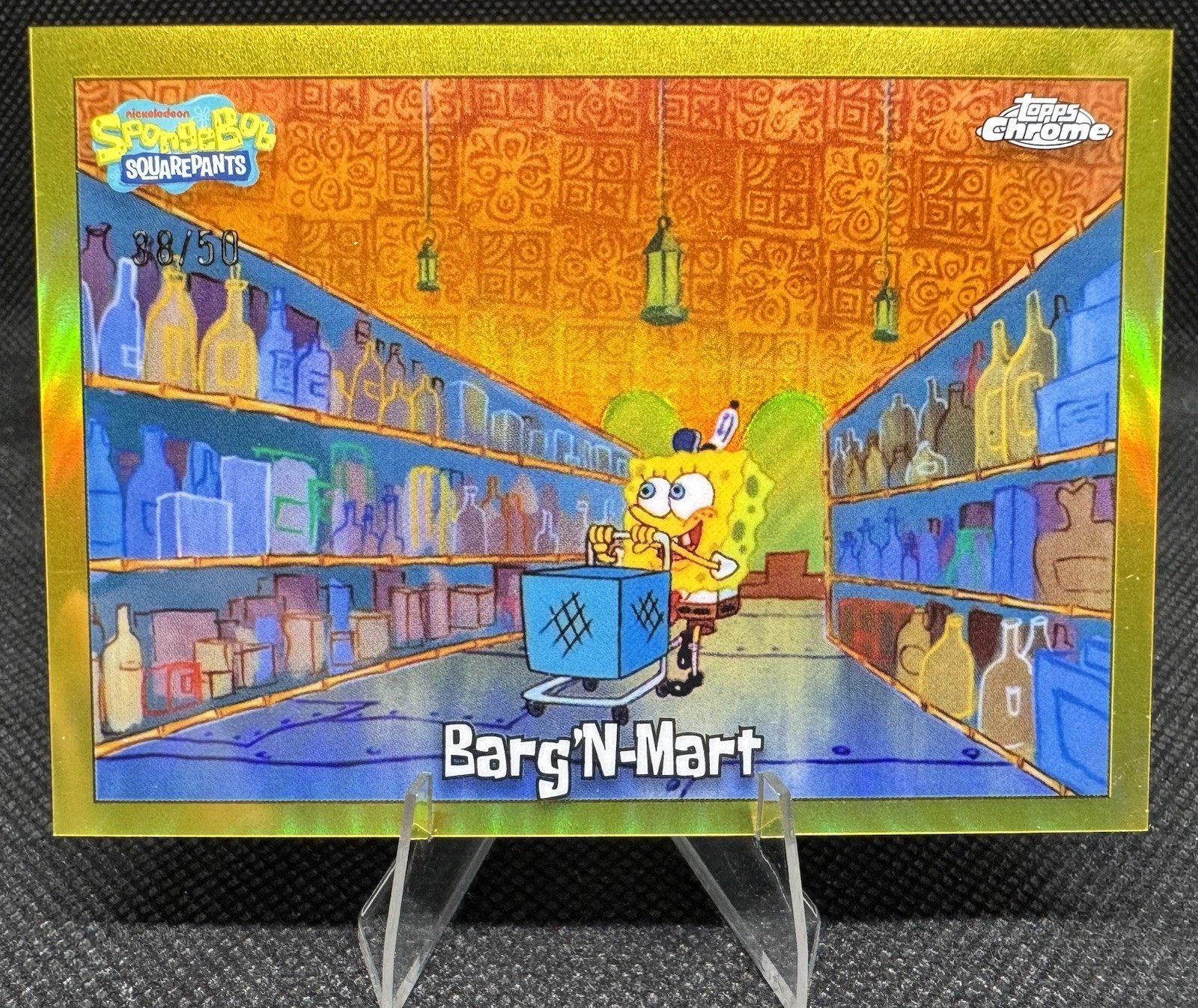 2025 Topps Chrome SpongeBob SquarePants #131 Barg'N-Mart Gold Refractor /50