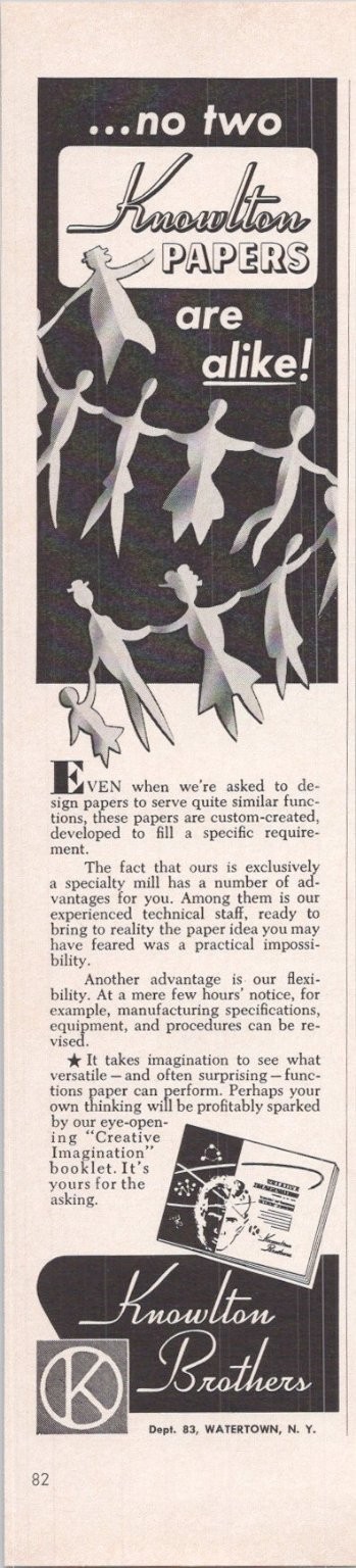 Knowlton Brothers Vintage 1966 Print Ad Knowlton Papers Watertown NY