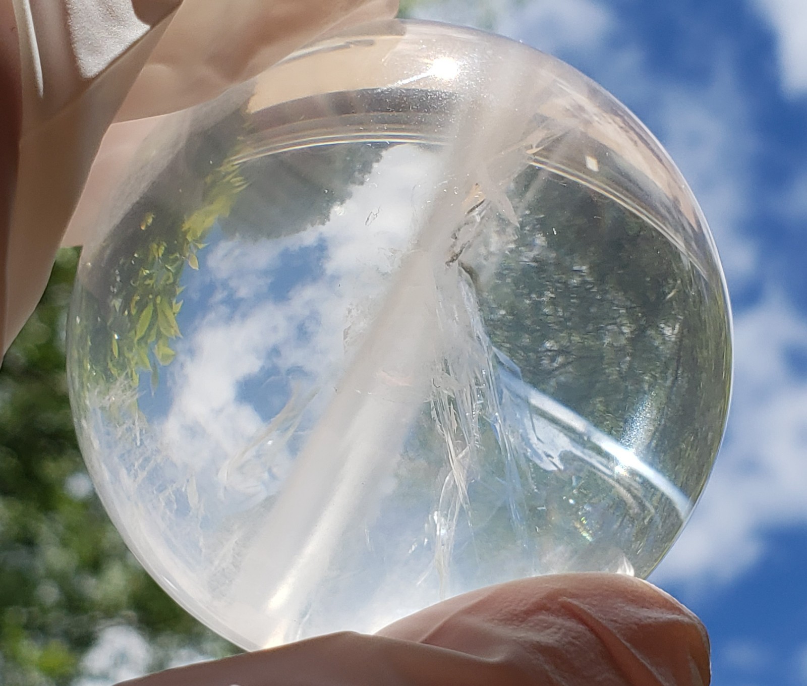 2.35" Brazilian Girasol Milky Moon Clear Quartz Blue Hue Sphere Orb Ball, 301g 