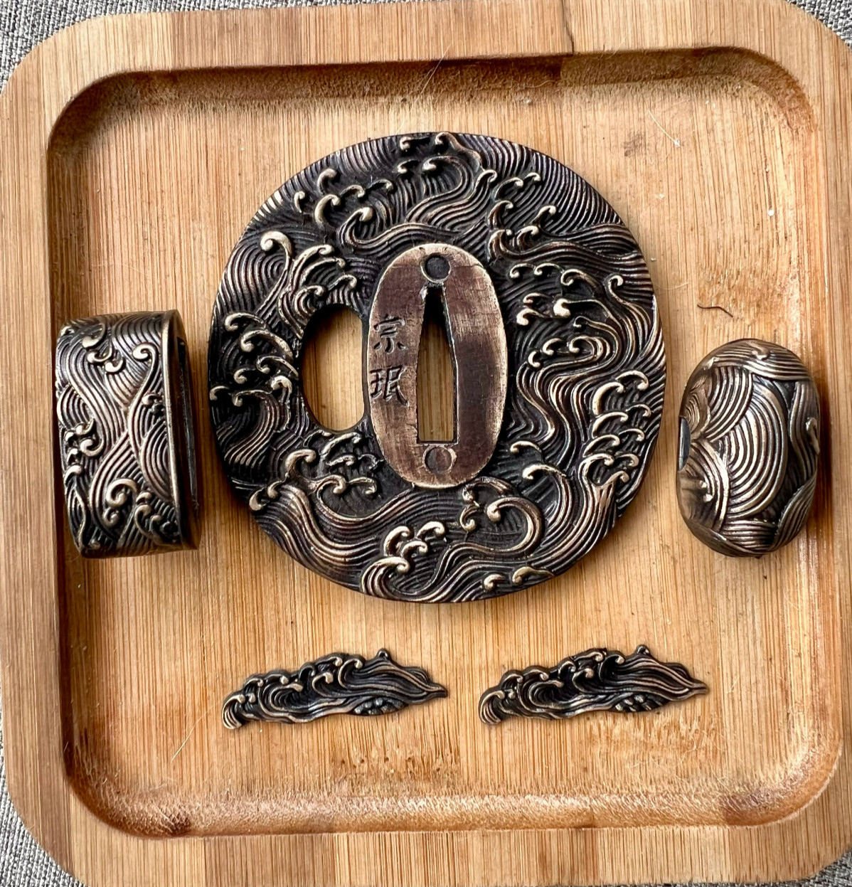 Brass Tsuba Fuchi Kashira Menuki set Fittings For Japanese Katana Samurai Sword