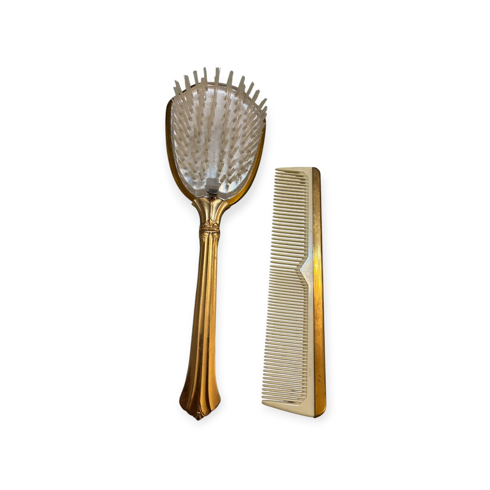 Vintage Gold Tone Floral Embossed Hair Brush Comb Vanity Set Vintage Gold Tone Floral Embossed Hair Brush Comb Vanity Set