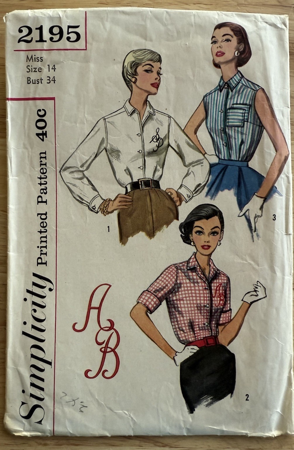 VTG Simplicity Pattern 2195 Misses’ Blouse w Transfer Size 14 Miss Cut Complete
