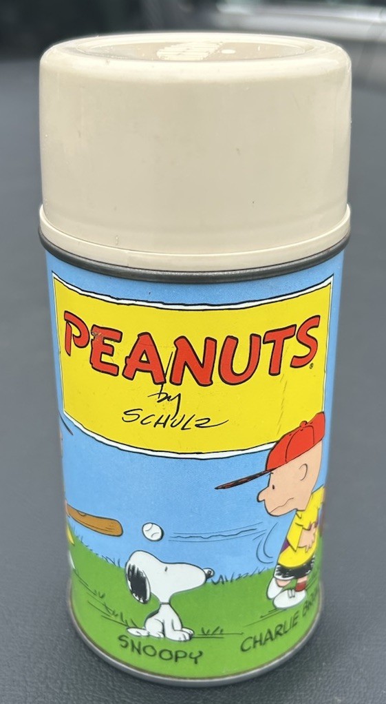 1959 Charles Schultz Peanuts Baseball Thermos Lucy Snoopy Charlie Brown 1959 Charles Schultz Peanuts Baseball Thermos Lucy Snoopy Charlie Brown