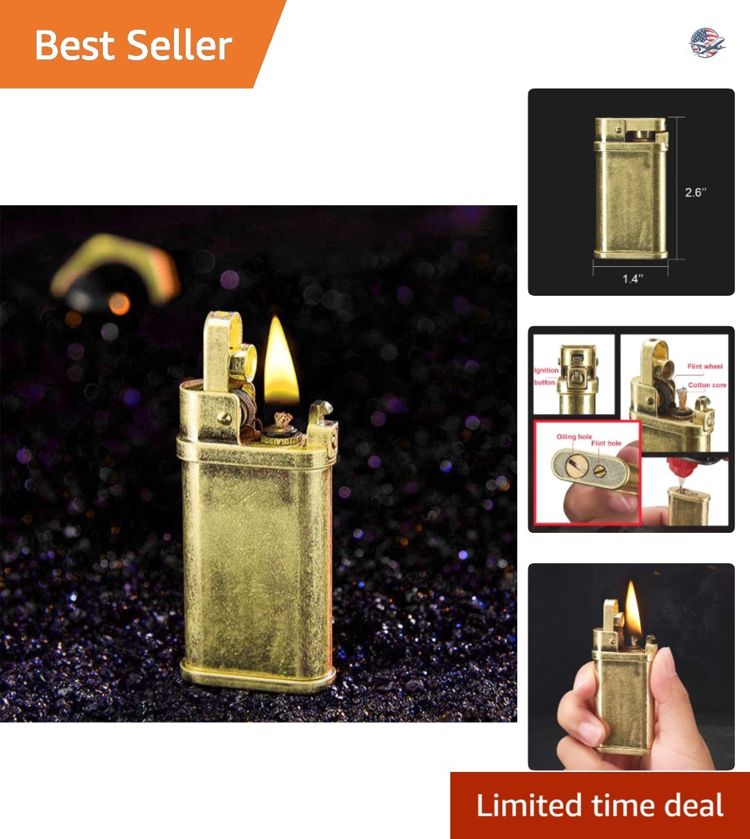 Sophisticated Vintage Windproof Lighter: Durable Brass for Effortless Lighting