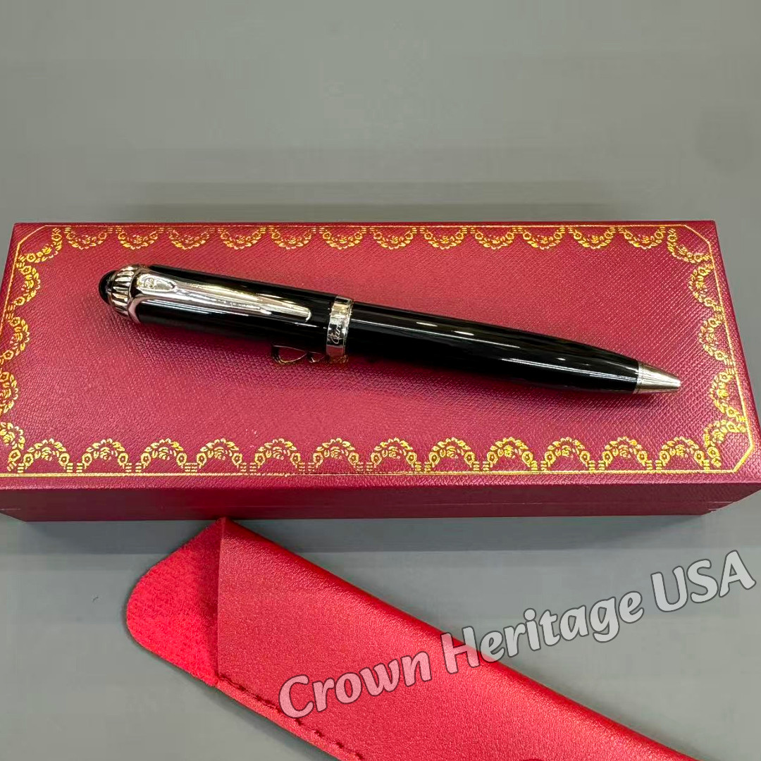CARTIER Black Lacquer Rollerball Pen Silver Tone Trim Luxury Writing Pen w/ Box CARTIER Black Lacquer Rollerball Pen Silver Tone Trim Luxury Writing Pen w/ Box