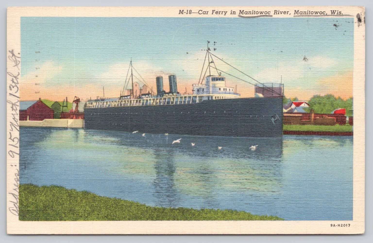 Vintage 1941 Manitowoc WI Car Ferry River Linen Postcard Curt Teich Vintage 1941 Manitowoc WI Car Ferry River Linen Postcard Curt Teich