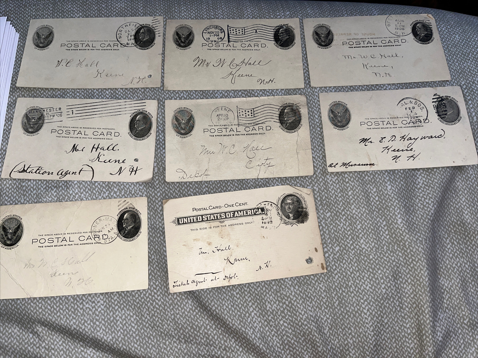 8 Antique 1898-1906 Postcards to Keene NH New Hampshire Official & Attorney 8 Antique 1898-1906 Postcards to Keene NH New Hampshire Official & Attorney