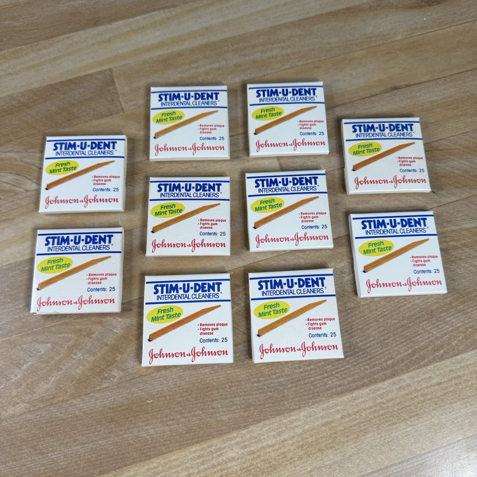 VTG 1987 Stim-U-Dent Johnson & Johnson Interdental Cleaner Wood 10 Pks 250 Picks VTG 1987 Stim-U-Dent Johnson & Johnson Interdental Cleaner Wood 10 Pks 250 Picks