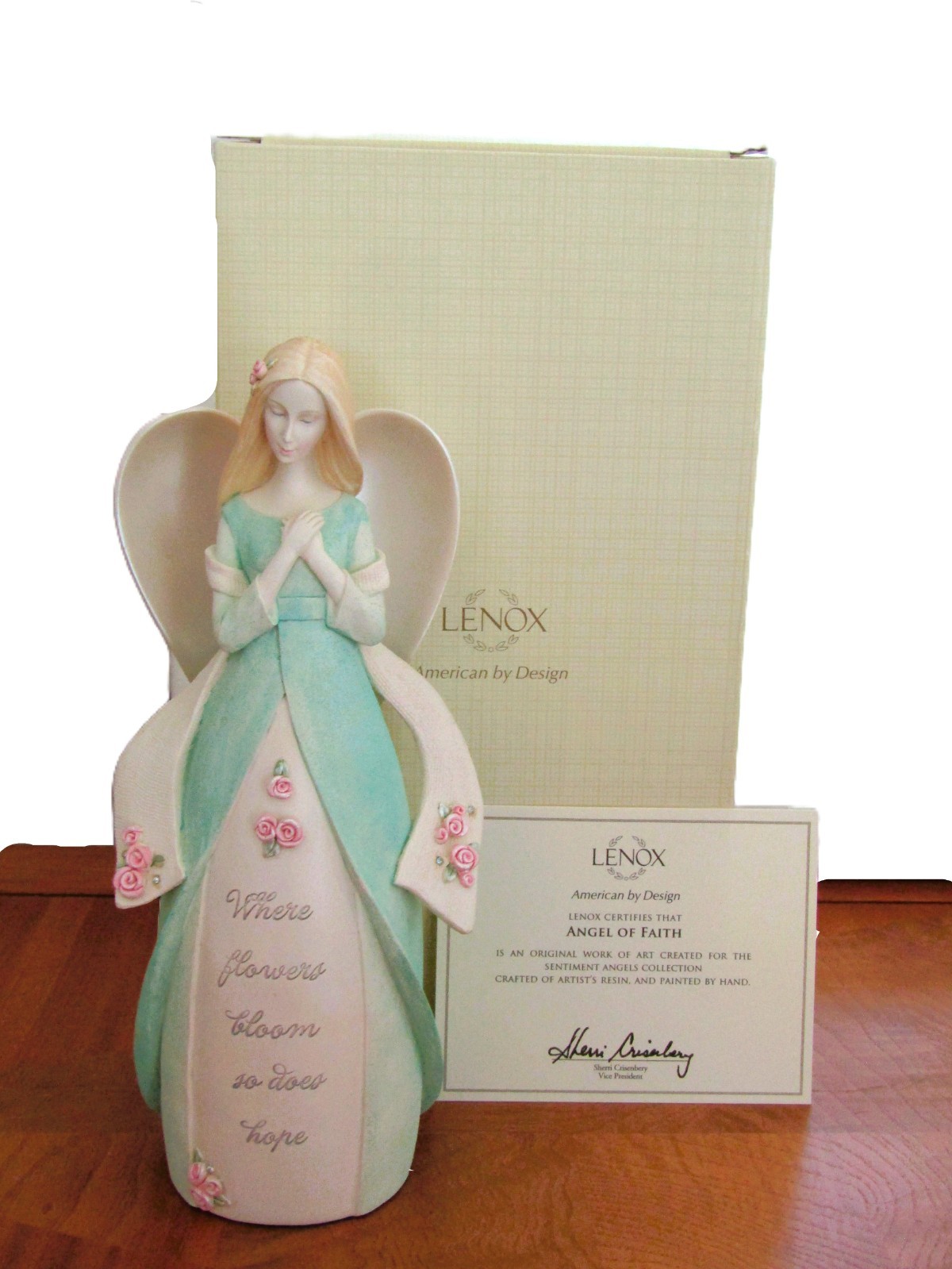 Lenox Angel of Faith Figurine Inspirational Quote Flowers Bloom So Does Hope NIB