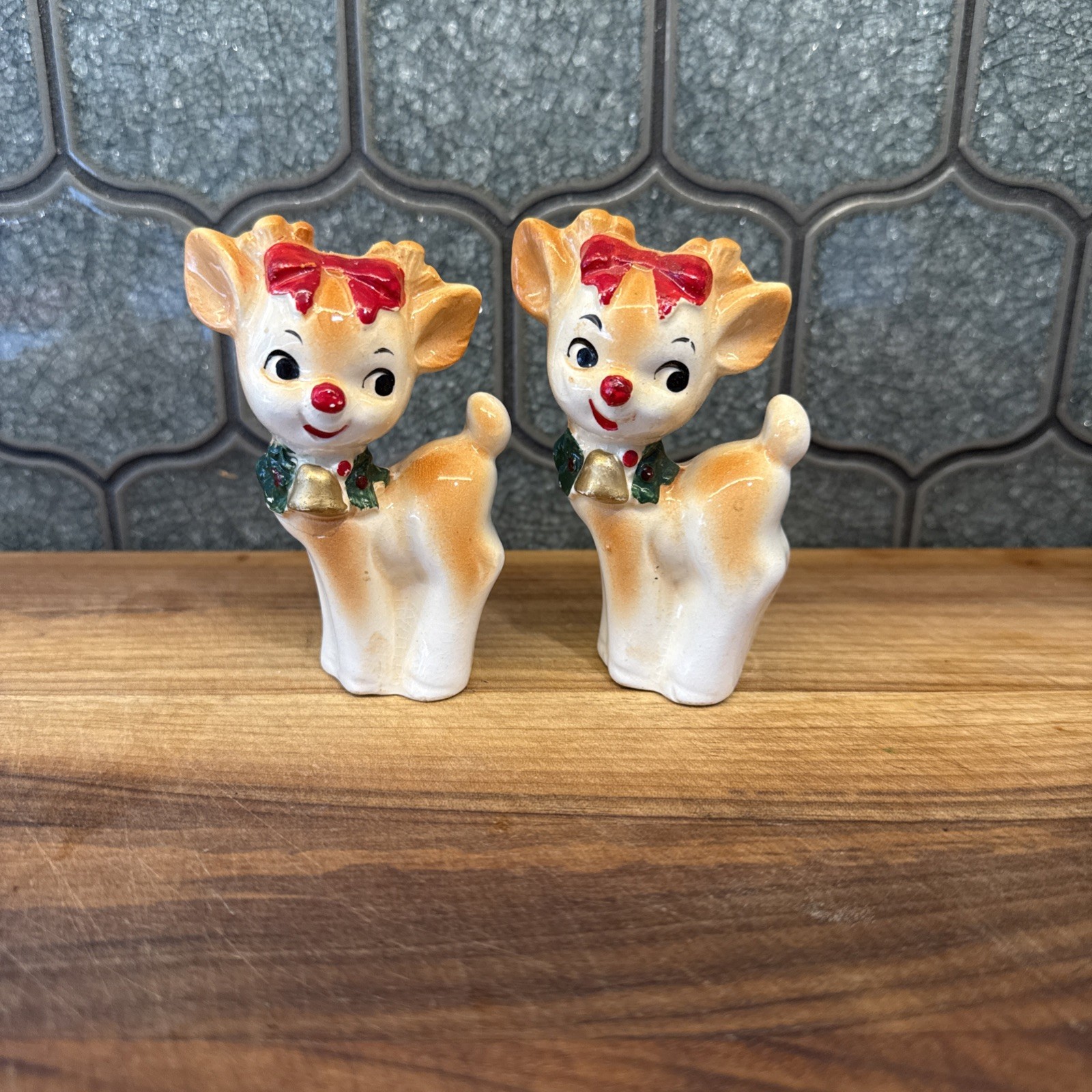 Lefton 7894 Christmas Reindeer Salt & Pepper Shakers Rudolph Japan VINTAGE 