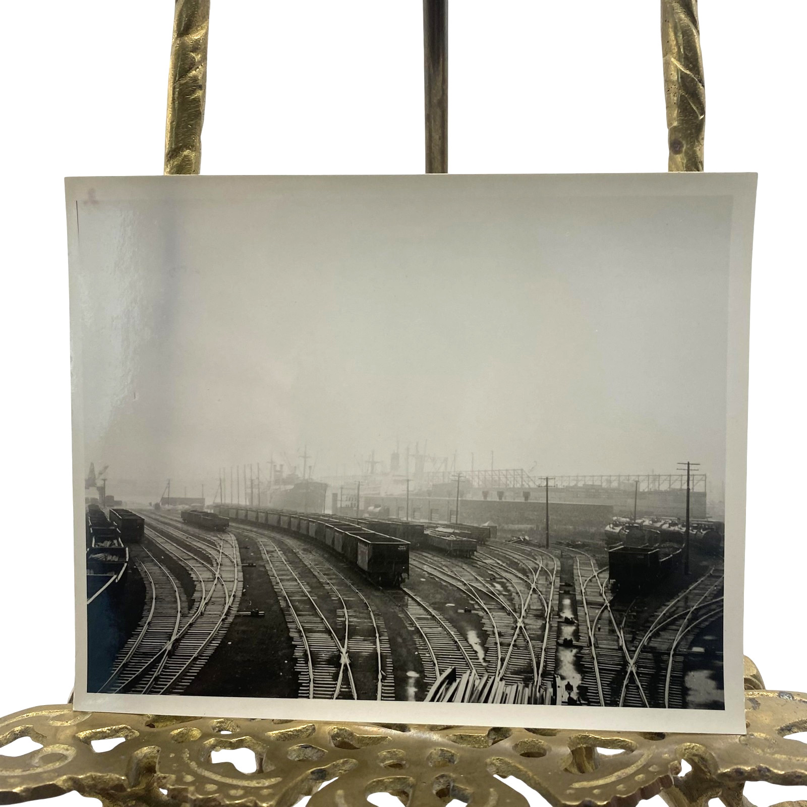 Vintage Railroad Harbor Freight Yard Ships Tracks Photo 4x5 B&W Gelatin Orig Vintage Railroad Harbor Freight Yard Ships Tracks Photo 4x5 B&W Gelatin Orig