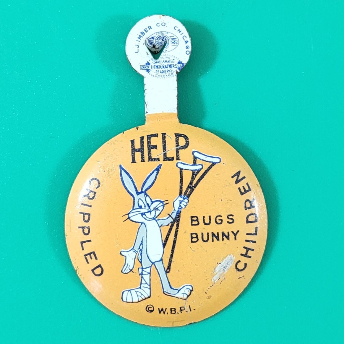 Vintage 1950's Bugs Bunny W/ Crutches Help Crippled Children Imber Button Rare Vintage 1950's Bugs Bunny W/ Crutches Help Crippled Children Imber Button Rare