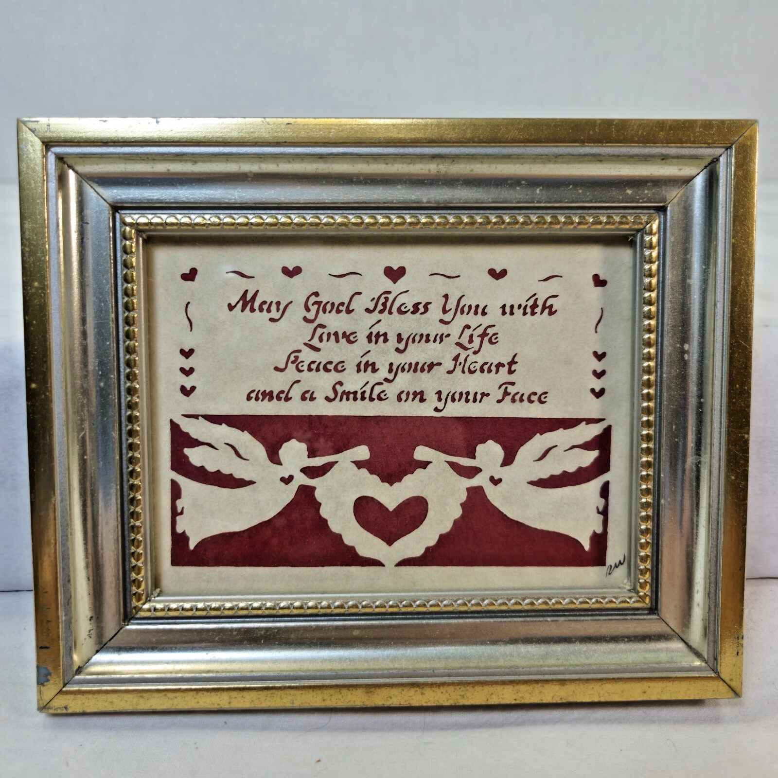 Vntg 1996 Scissor Cuts or Scherenschnitte Framed May God Bless You 5.5" x 4.5" Vntg 1996 Scissor Cuts or Scherenschnitte Framed May God Bless You 5.5" x 4.5"