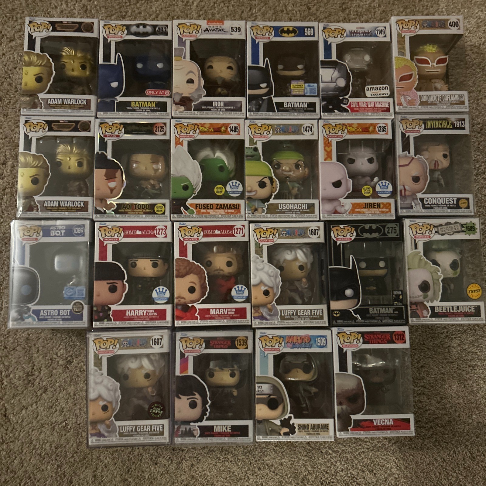 Funko Lot of 22, Marvel, Dc, One piece, Stranger things, Invincible, Dragon ball