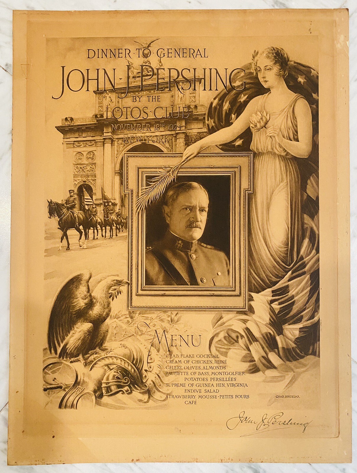 General John J Pershing - Lotos Club Menu ~ November 1924 Original Authentic General John J Pershing - Lotos Club Menu ~ November 1924 Original Authentic