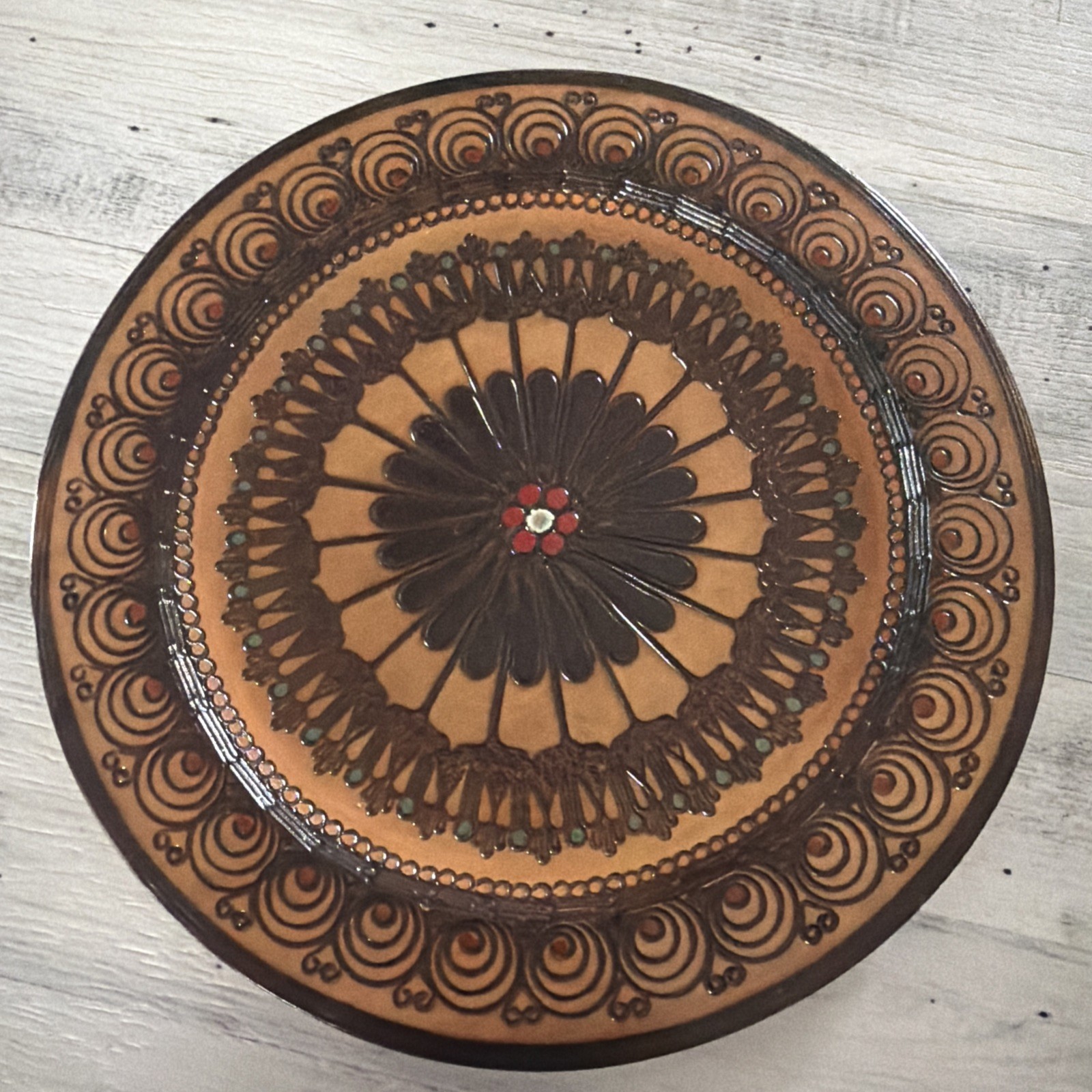 Vintage Poland Folk Art Wooden Plate Wall Art Hand Carved Pyrography 10” Vintage Poland Folk Art Wooden Plate Wall Art Hand Carved Pyrography 10”