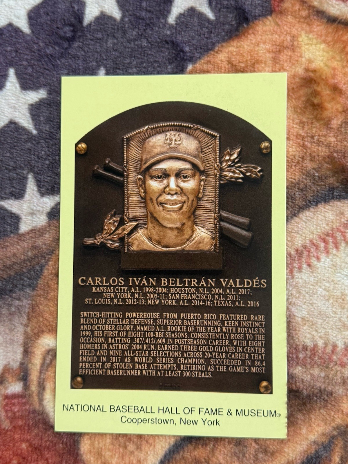 Carlos Beltran 2026 Baseball Hall of Fame Induction Plaque Postcard Carlos Beltran 2026 Baseball Hall of Fame Induction Plaque Postcard