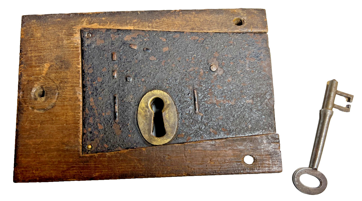 Antique Early Primitive Forged Iron Rim Lock w Original Skeleton Key 1700s 1800s Antique Early Primitive Forged Iron Rim Lock w Original Skeleton Key 1700s 1800s