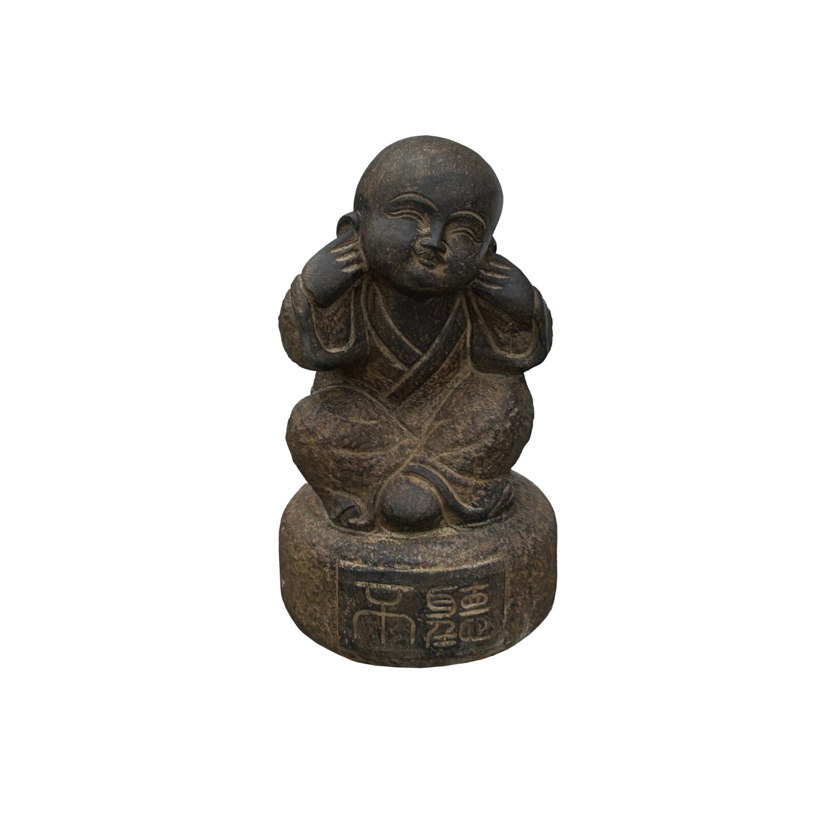 Oriental Gray Stone Little Lohon Monk Covering Ears Statue ws3627 Oriental Gray Stone Little Lohon Monk Covering Ears Statue ws3627