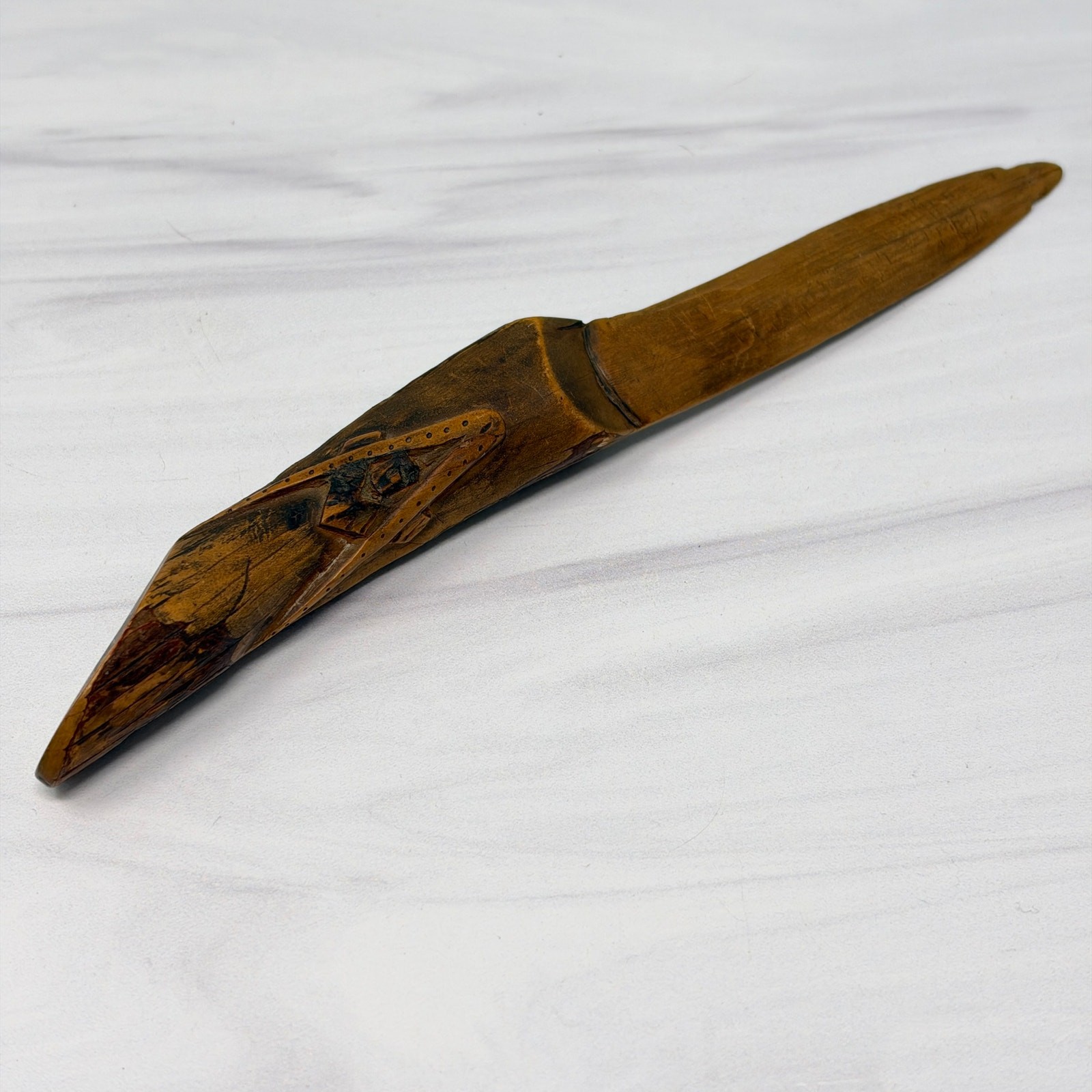 Hand Carved Wooden Freemason Letter Opener Knife Masonic 8" Vintage