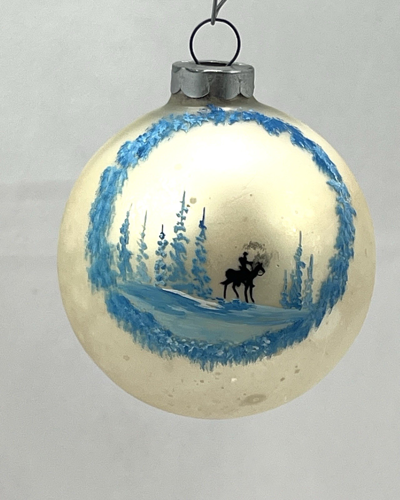 Vintage Jagermeister Shiny Brite Horse Winter Woods Glass Christmas Ornament Vintage Jagermeister Shiny Brite Horse Winter Woods Glass Christmas Ornament
