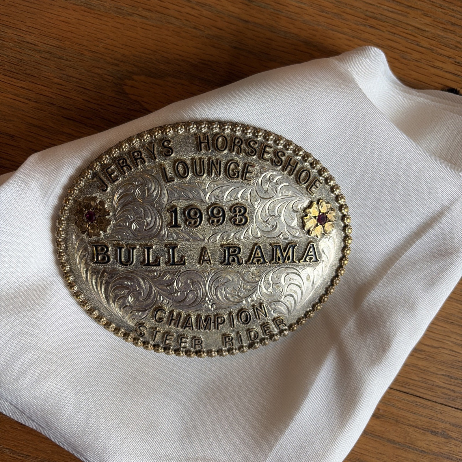 Vintage 1993 Bull A Rama Champion Steer Rider Trophy Belt Buckle Huge 5" Western Vintage 1993 Bull A Rama Champion Steer Rider Trophy Belt Buckle Huge 5" Western