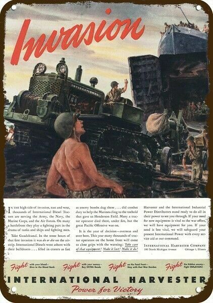 1944 INTERNATIONAL HARVESTER Tractor & Seabees DECORATIVE REPLICA METAL SIGN