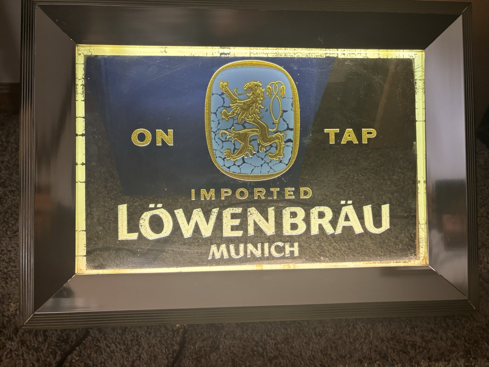 Vintage Lowenbrau Beer Sign size 19 1/2” X 14" Tested - Wear Showing Vintage Lowenbrau Beer Sign size 19 1/2” X 14" Tested - Wear Showing